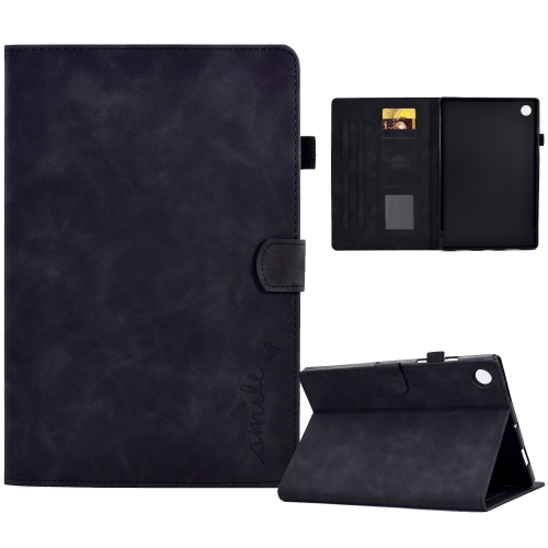 

For Samsung Galaxy Tab A9 Embossed Smile Flip Smart Leather Tablet Case(Black)