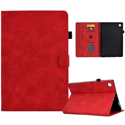 

For Samsung Galaxy Tab A9 Embossed Smile Flip Smart Leather Tablet Case(Red)