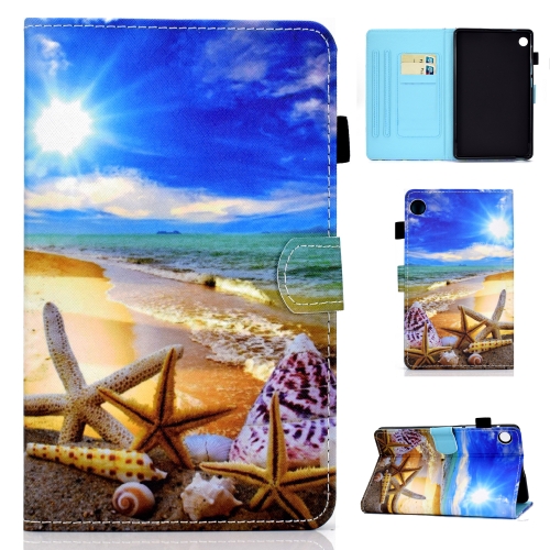 

For Samsung Galaxy Tab A9+ Colored Drawing Stitching Horizontal Flip Leather Tablet Case with Card Slots(Blue Sky Starfish)