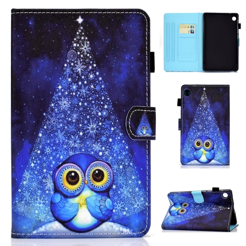 

For Samsung Galaxy Tab A9 Colored Drawing Stitching Horizontal Flip Leather Tablet Case with Card Slots(Night Sky Owl)