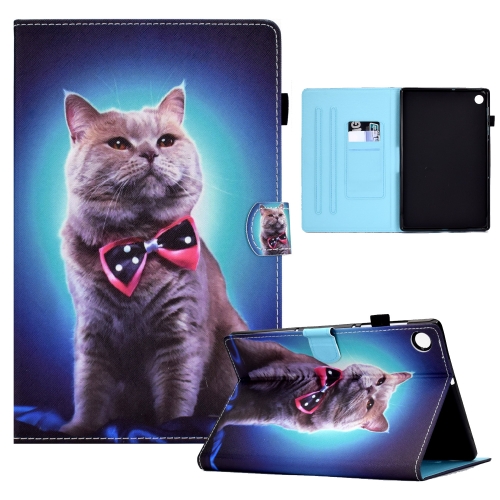 

For Samsung Galaxy Tab A9 Colored Drawing Smart Leather Tablet Case(Bow Tie Cat)