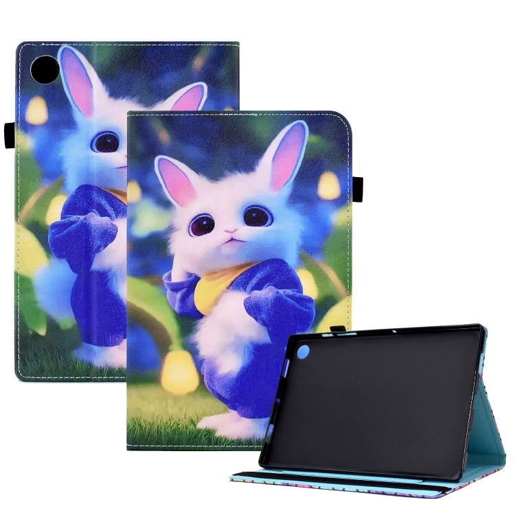 

For Samsung Galaxy Tab A9 Colored Drawing Stitching Elastic Band Leather Smart Tablet Case(Cute Rabbit)