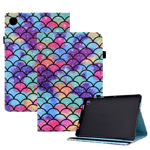 

For Samsung Galaxy Tab A9 Colored Drawing Stitching Elastic Band Leather Smart Tablet Case(Wavy Pattern)