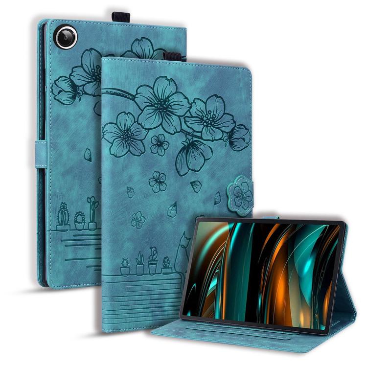 

For Xiaomi Redmi Pad 2 SE 9.7 2026 Cartoon Sakura Cat Embossed Leather Tablet Case(Green)