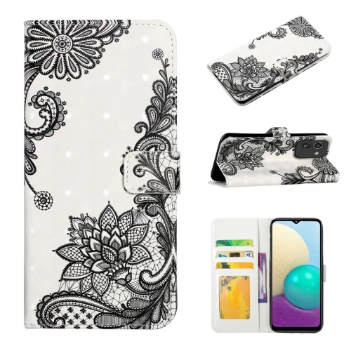 

For Samsung Galaxy A03 164mm Oil Embossed 3D Drawing Leather Phone Case(Lace Flower)