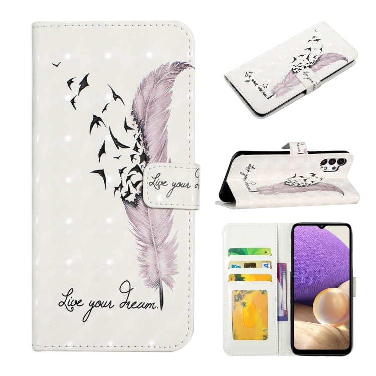 

For Samsung Galaxy A32 4G Oil Embossed 3D Drawing Leather Phone Case(Feather)