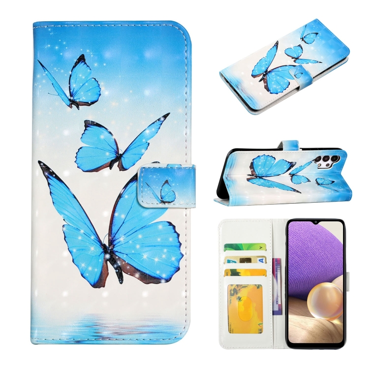 

For Samsung Galaxy A32 5G Oil Embossed 3D Drawing Leather Phone Case(3 Butterflies)