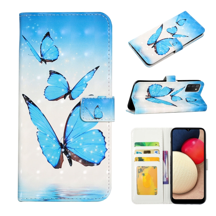 

For Samsung Galaxy A02s EU Oil Embossed 3D Drawing Leather Phone Case(3 Butterflies)