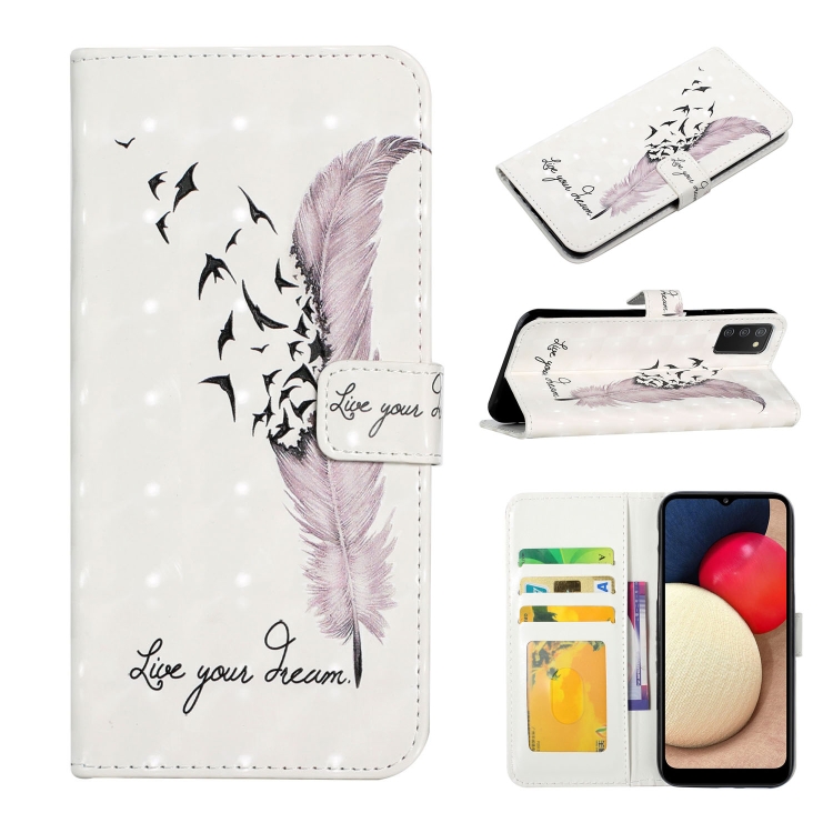 

For Samsung Galaxy A02s EU Oil Embossed 3D Drawing Leather Phone Case(Feather)