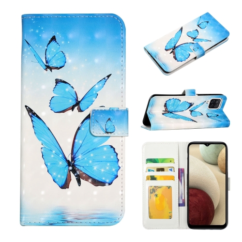 

For Samsung Galaxy A12 Oil Embossed 3D Drawing Leather Phone Case(3 Butterflies)