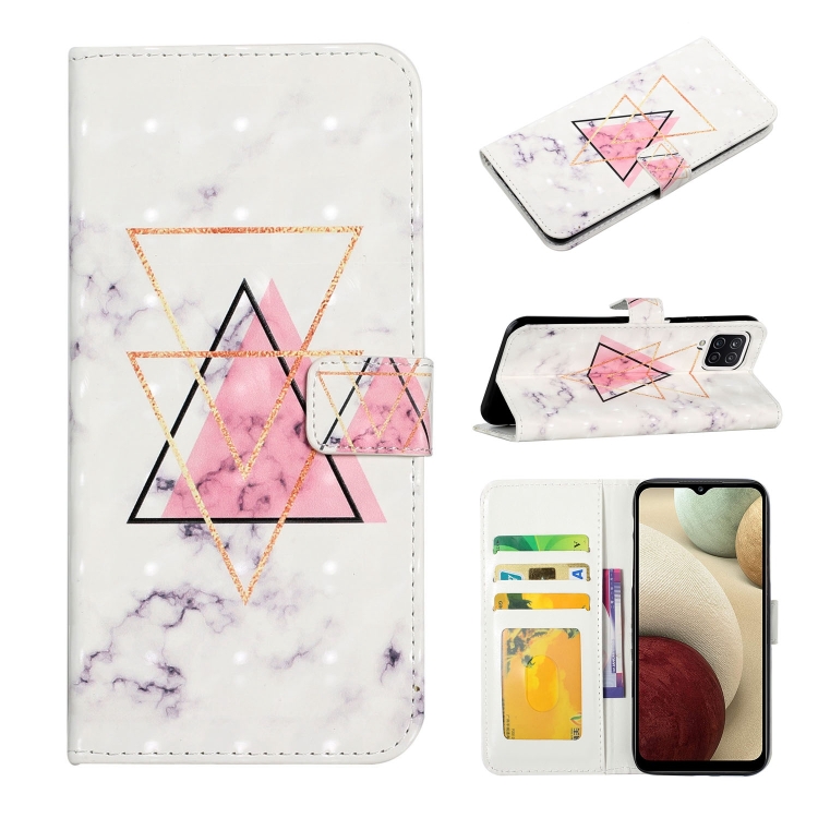 

For Samsung Galaxy A12 Oil Embossed 3D Drawing Leather Phone Case(Triangular Marble)