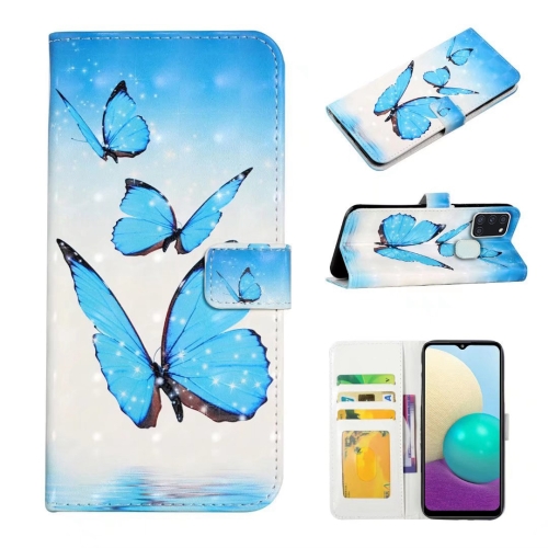 

For Samsung Galaxy A21s Oil Embossed 3D Drawing Leather Phone Case(3 Butterflies)