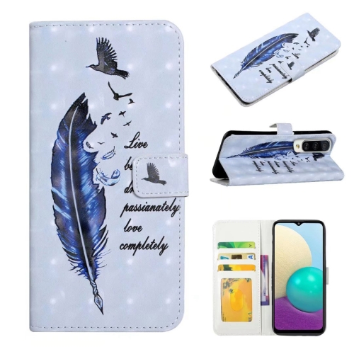 

For Samsung Galaxy A70 Oil Embossed 3D Drawing Leather Phone Case(Blue Feather)