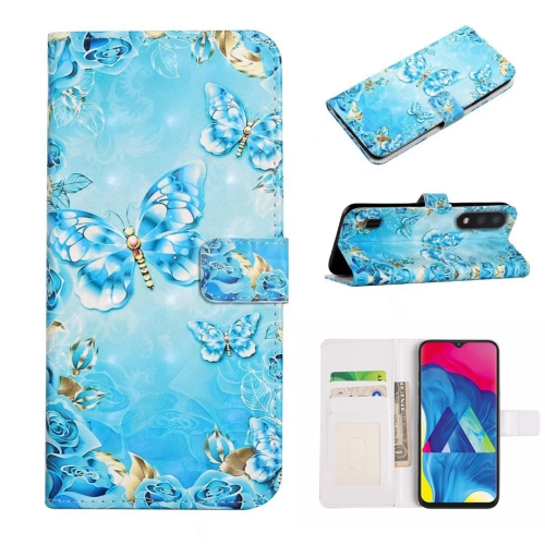 

For Samsung Galaxy A10 / M10 Oil Embossed 3D Drawing Leather Phone Case(Blue Butterflies)