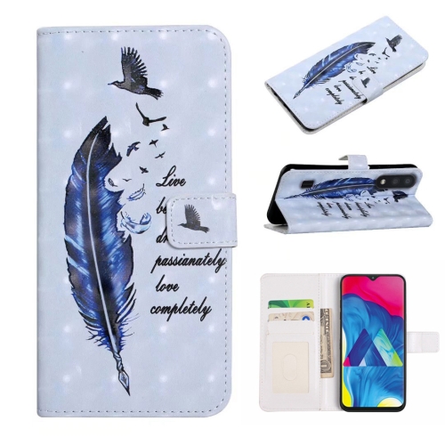 

For Samsung Galaxy A10 / M10 Oil Embossed 3D Drawing Leather Phone Case(Blue Feather)
