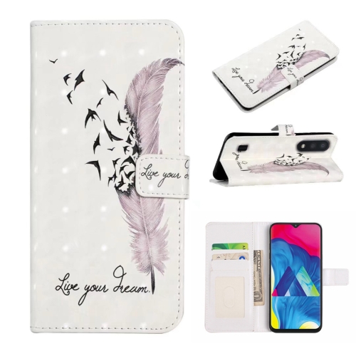 

For Samsung Galaxy A10 / M10 Oil Embossed 3D Drawing Leather Phone Case(Feather)