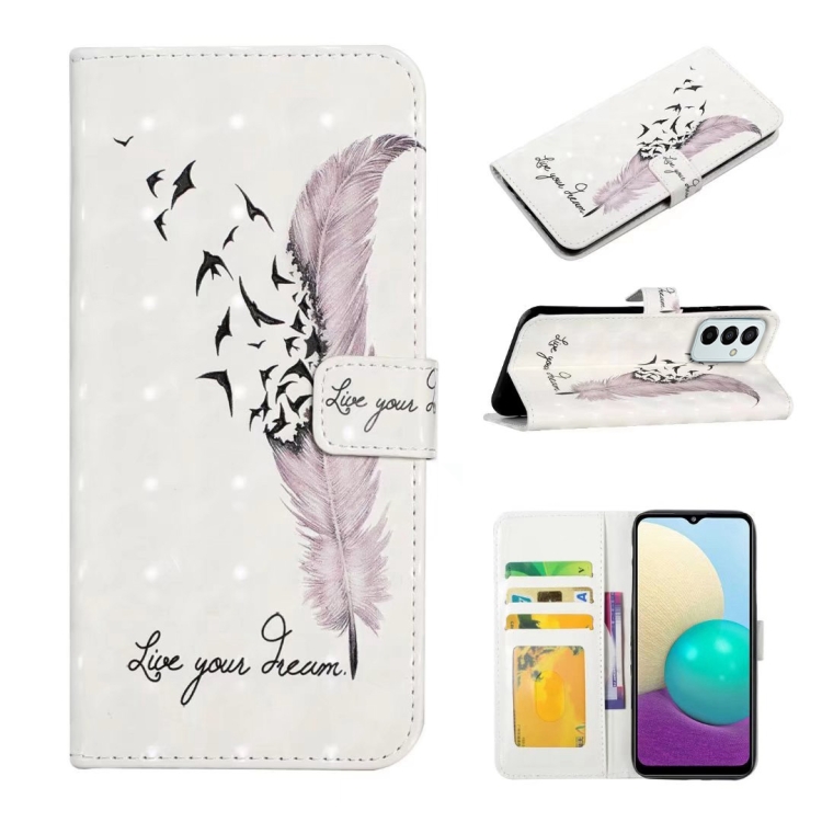 

For Samsung Galaxy M23 Oil Embossed 3D Drawing Leather Phone Case(Feather)