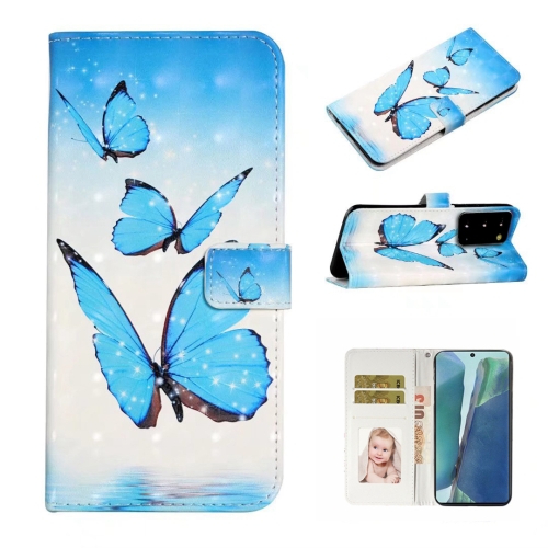 

For Samsung Galaxy Note20 Oil Embossed 3D Drawing Leather Phone Case(3 Butterflies)