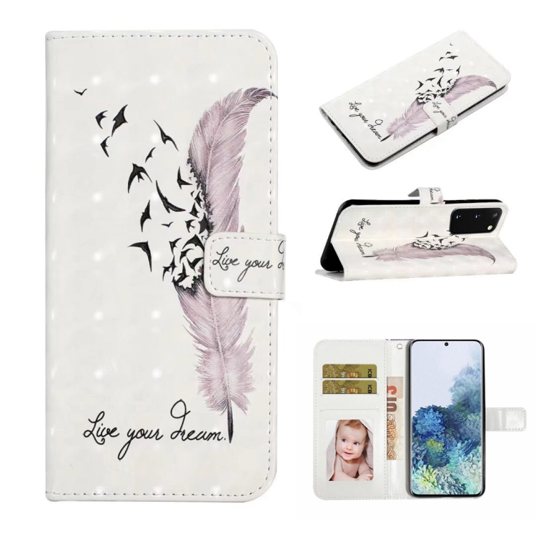 

For Samsung Galaxy S20+ Oil Embossed 3D Drawing Leather Phone Case(Feather)