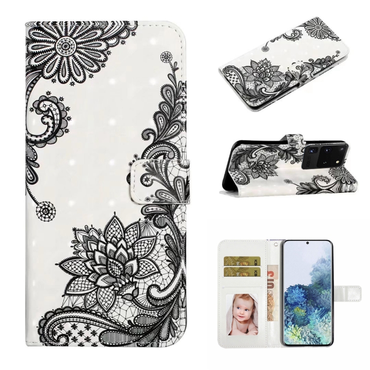 

For Samsung Galaxy S20 Ultra Oil Embossed 3D Drawing Leather Phone Case(Lace Flower)