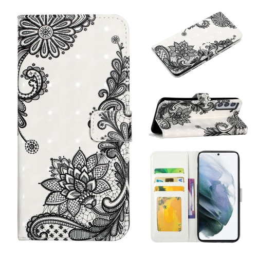 

For Samsung Galaxy S21+ 5G Oil Embossed 3D Drawing Leather Phone Case(Lace Flower)