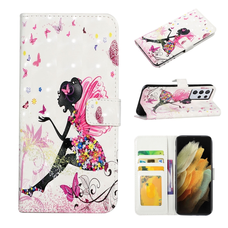

For Samsung Galaxy S21 Ultra 5G Oil Embossed 3D Drawing Leather Phone Case(Flower Fairy)