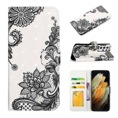 

For Samsung Galaxy S21 Ultra 5G Oil Embossed 3D Drawing Leather Phone Case(Lace Flower)