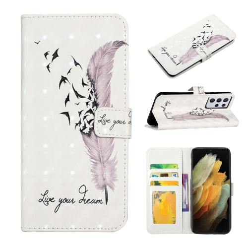 

For Samsung Galaxy S21 Ultra 5G Oil Embossed 3D Drawing Leather Phone Case(Feather)