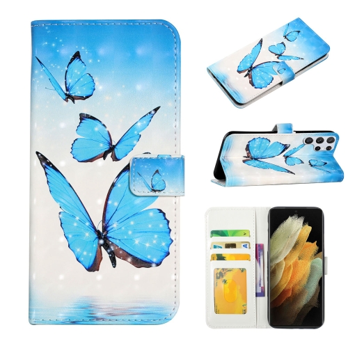 

For Samsung Galaxy S22 Ultra 5G Oil Embossed 3D Drawing Leather Phone Case(3 Butterflies)