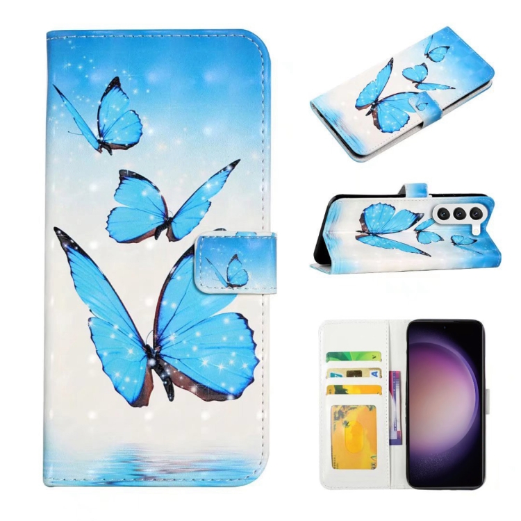 

For Samsung Galaxy S23 5G Oil Embossed 3D Drawing Leather Phone Case(3 Butterflies)