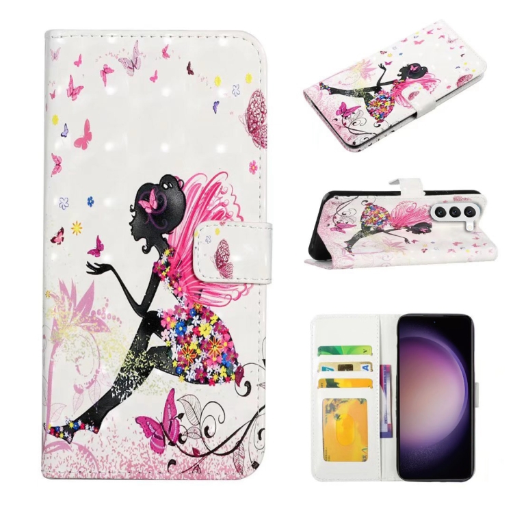 

For Samsung Galaxy S23 5G Oil Embossed 3D Drawing Leather Phone Case(Flower Fairy)
