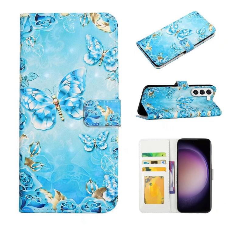 

For Samsung Galaxy S23+ 5G Oil Embossed 3D Drawing Leather Phone Case(Blue Butterflies)