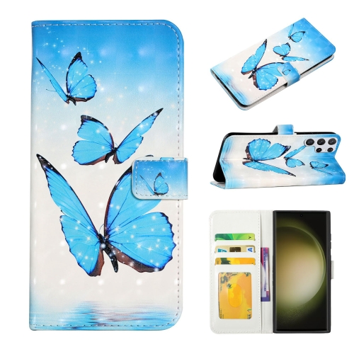 

For Samsung Galaxy S23 Ultra 5G Oil Embossed 3D Drawing Leather Phone Case(3 Butterflies)