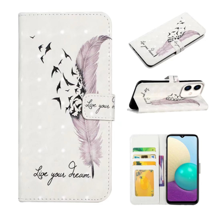 

For Samsung Galaxy A05 Oil Embossed 3D Drawing Leather Phone Case(Feather)