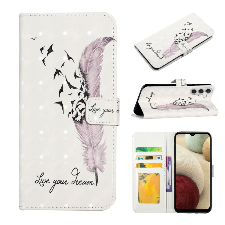 

For Samsung Galaxy A15 Oil Embossed 3D Drawing Leather Phone Case(Feather)