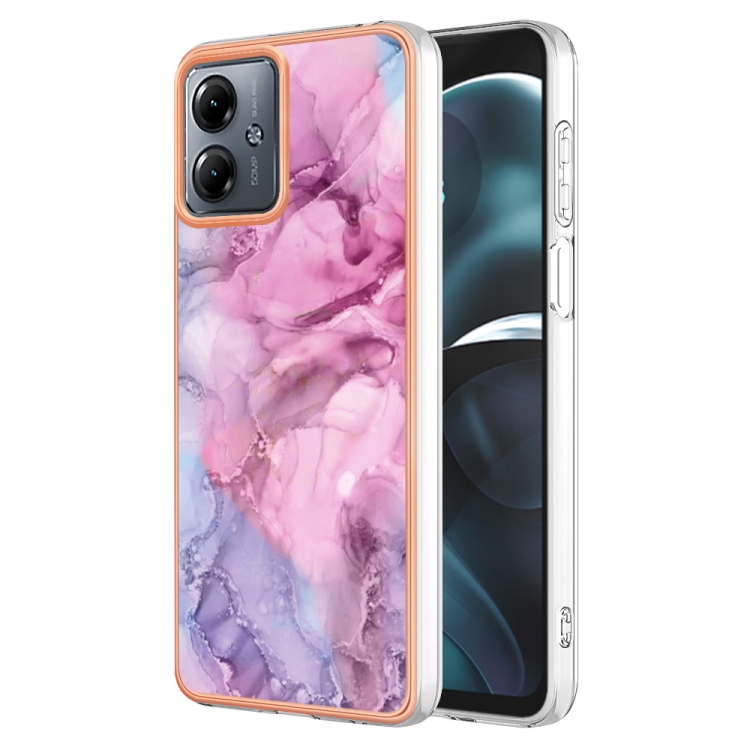 

For Motorola Moto G14 Electroplating Marble Dual-side IMD Phone Case(Pink 013)