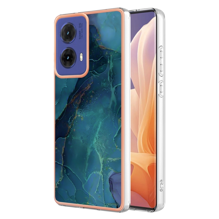 

For Motorola Moto G85 Electroplating Marble Dual-side IMD Phone Case(Green 017)