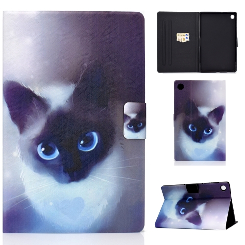 

For Samsung Galaxy Tab A9 Electric Pressed Colored Drawing Leather Tablet Case(Blue Eyed Cat)