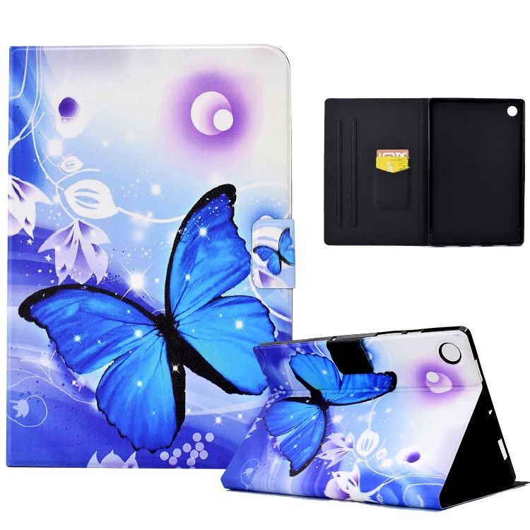 

For Samsung Galaxy Tab A9 Electric Pressed Colored Drawing Leather Tablet Case(Blue Butterfly)