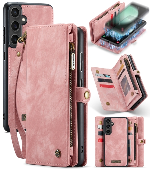 

For Samsung Galaxy S23 FE CaseMe 008 Multifunctional Zipper Wallet Leather Phone Case with Lanyard(Pink)