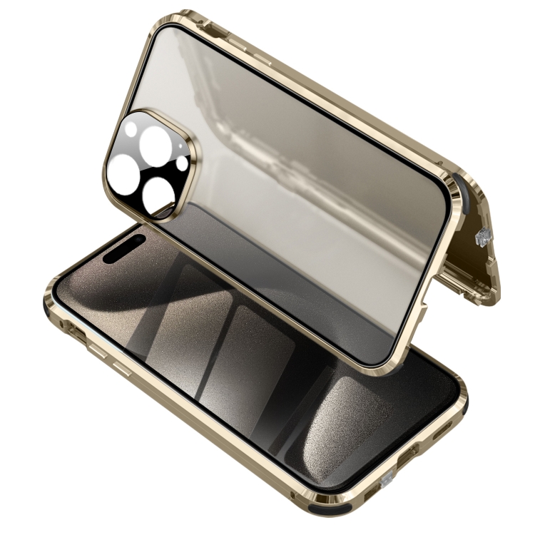 

For iPhone 15 Pro Max Anti-peeping Magnetic Tempered Glass Phone Case(Gold)