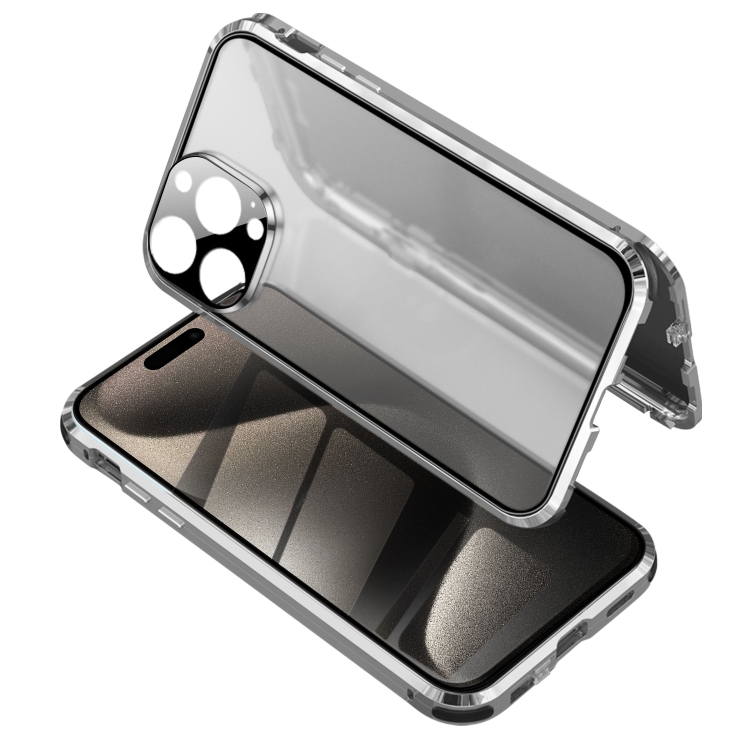 

For iPhone 15 Pro Max Anti-peeping Magnetic Tempered Glass Phone Case(Silver)