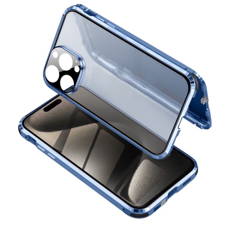 

For iPhone 15 Pro Anti-peeping Magnetic Tempered Glass Phone Case(Blue)