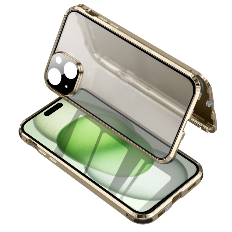 

For iPhone 15 Plus Anti-peeping Magnetic Tempered Glass Phone Case(Gold)