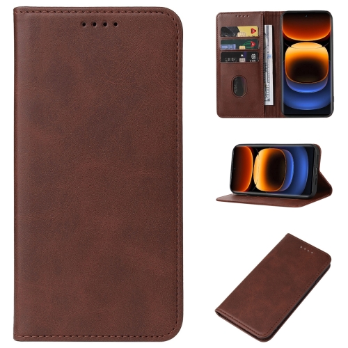 

For vivo iQOO 12 Pro Magnetic Closure Leather Phone Case(Brown)