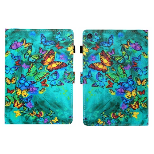 

For Samsung Galaxy Tab A9+ Coloured Drawing Stitching Flip PU Tablet Case with Sleep / Wake-up Function(Green Butterfly)