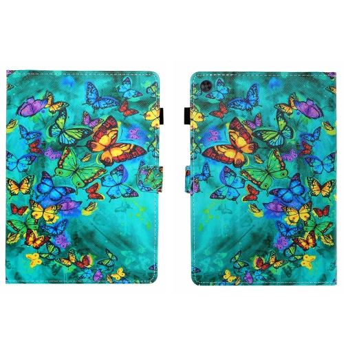

For Samsung Galaxy Tab A9 Coloured Drawing Stitching Flip PU Tablet Case with Sleep / Wake-up Function(Green Butterfly)