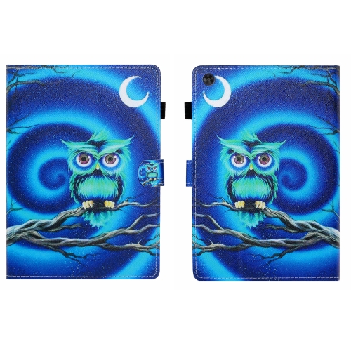 

For Samsung Galaxy Tab A9 Coloured Drawing Stitching Flip PU Tablet Case with Sleep / Wake-up Function(Moon Owl)