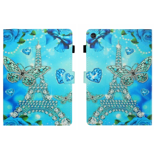 

For Samsung Galaxy Tab A9 Coloured Drawing Stitching Flip PU Tablet Case with Sleep / Wake-up Function(Butterfly Tower)