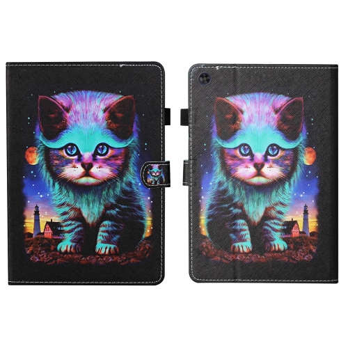 

For Samsung Galaxy Tab A9+ Coloured Drawing Stitching Smart Leather Tablet Case with Sleep / Wake-up Function(Night Cat)